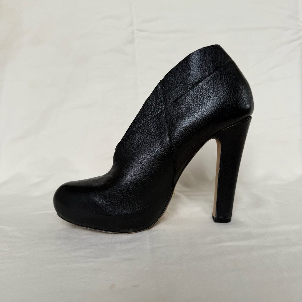 Matiko Betty Black Leather Elevated Side Slip On Peep Toe Bootie Pump Size 7 - Picture 6 of 12
